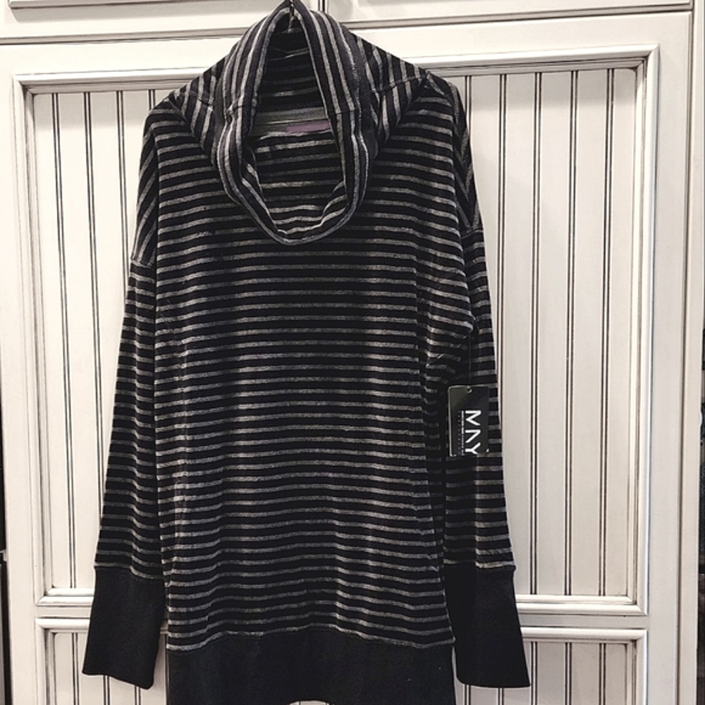 Marc New York Performance Striped Velour Cowl Neck Sweatshirt Tunic Top  Size XL